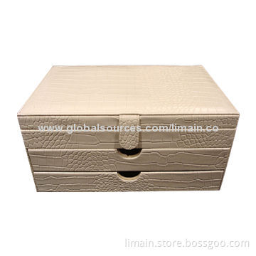 2 Drawers Cream Jewelry Box, Croc Effect Finish, Sized 30 x 20 x 15cms